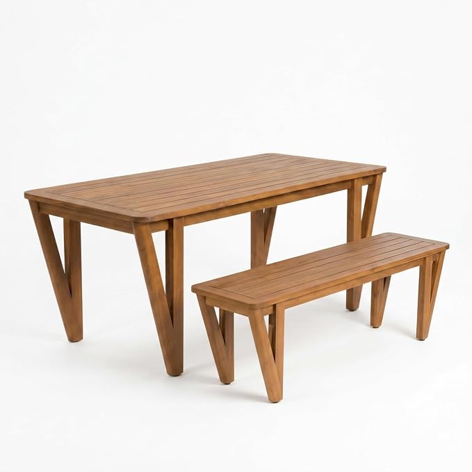 Christopher Knight Home Cove Acacia Wood Outdoor Dining Set for 2, Patio Dining Table with Bench, 2 Piece Outdoor Dining Table Set, Teak