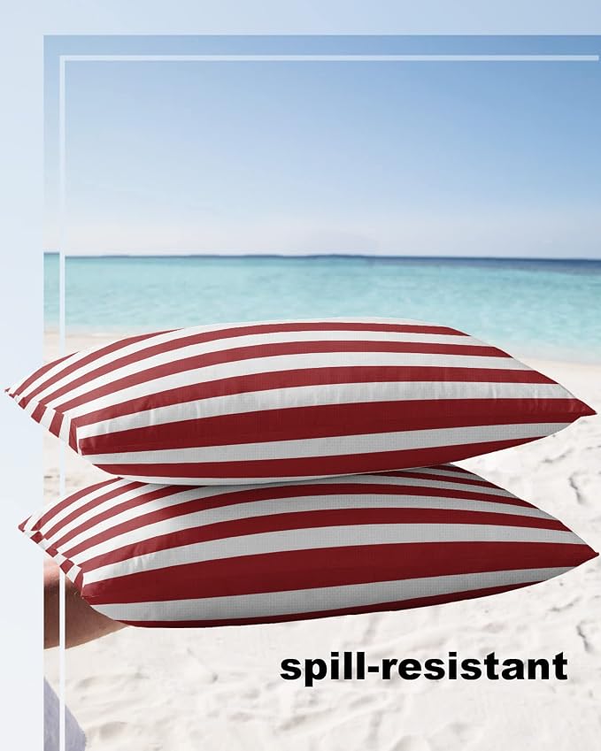Lumbar Throw Pillow Covers 12x20 Outdoor Waterproof Pillow Covers for Patio Furniture Christmas Red Throw Pillow Cover Red And White Stripes Pillowcases Set of 2 Cushion Case for Sofa Couch Chair Home