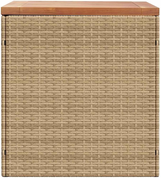 Patio Storage Box Beige 43.3x19.7x21.3 Inch Poly Rattan Acacia Wood Bench Seat with Waterproof Bag
