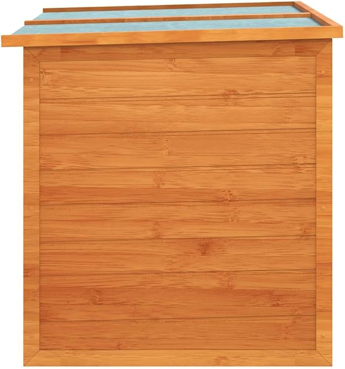 Outdoor Storage Box, 49.6" Wooden Garden Chest for Patio Cushions and Gardening Tools, Natural Fir Wood Deck Box with Roof and Painted Finish, Large Rectangular Brown Organizer