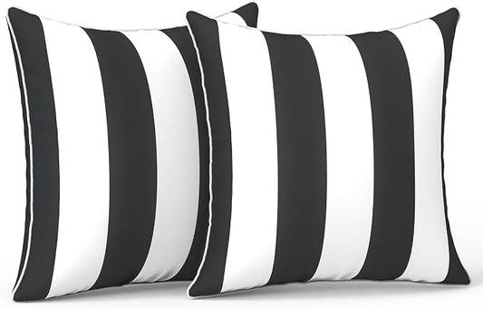LVTXIII Outdoor Pillow Covers Set of 2, Patio Waterproof Throw Pillow Cases Fade Resistant Accent Pillow Covers for Spring Summer Garden Decoration, 18"x18", Cabana Black