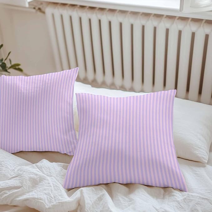 Throw Pillow Covers 26x26 Inch Set of 2, Purple Waterproof Outdoor Cushion Covers, Geometric Vertical Striped Solid Rainbow Decorative Pillowcases for Couch, Sofa, Bed, Garden, Patio