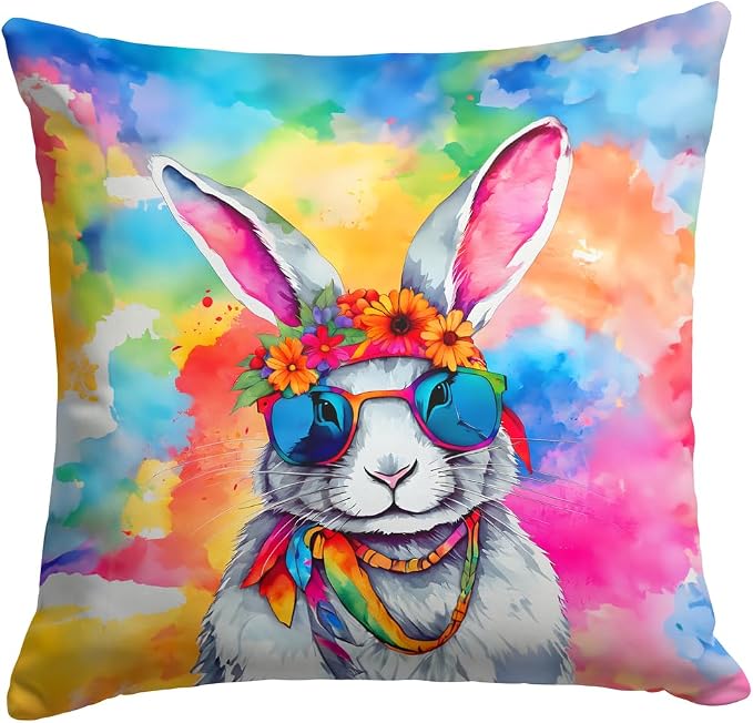 Caroline's Treasures DAC4032PW1414 Hippie Animal Rabbit Throw Pillow Machine Washable, Indoor Outdoor Decorative Pillow for Couch, Bed or Patio, 14Hx14W