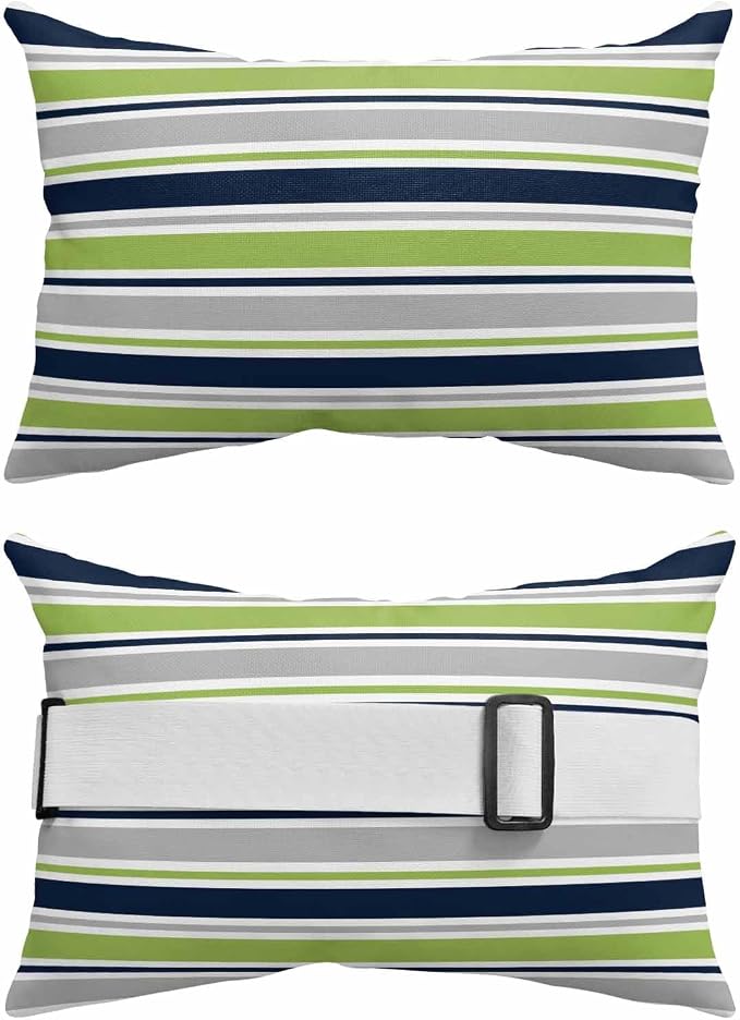 Pack of 4 Outdoor Lumbar Pillow Covers 12x20 Inch, Green Gray Striped Waterproof Throw Pillow Covers Set, Farmhouse Stripes Modern Abstract Art Outside Decorative Cushion Cases for Patio Porch Car