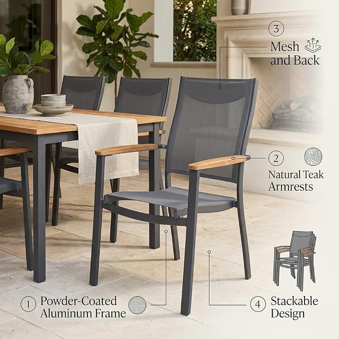 Amazonia Franklin 13-Piece Teak Finish Wood and Aluminum Rectangular Extendable Patio Dining Set | 100% Teak from Indonesia Armrests | Ideal for Outdoors and Indoors