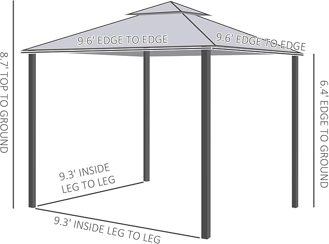 Outsunny 9.6' x 9.6' Patio Gazebo, Outdoor Canopy Shelter with 2-Tier Roof and Netting, Steel Frame for Garden, Lawn, Backyard, and Deck, Gray
