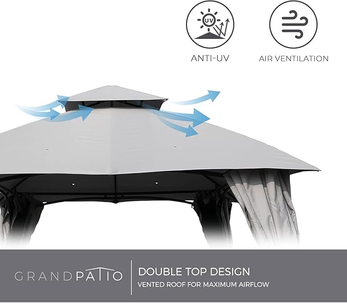 Grand Patio 10x13 Gazebo Replacement Canopy Curved Top Double Soft Canopy for Patio, Deck, Backyard, Garden, Lawns (Curved top,ONLY Top Without Frame)