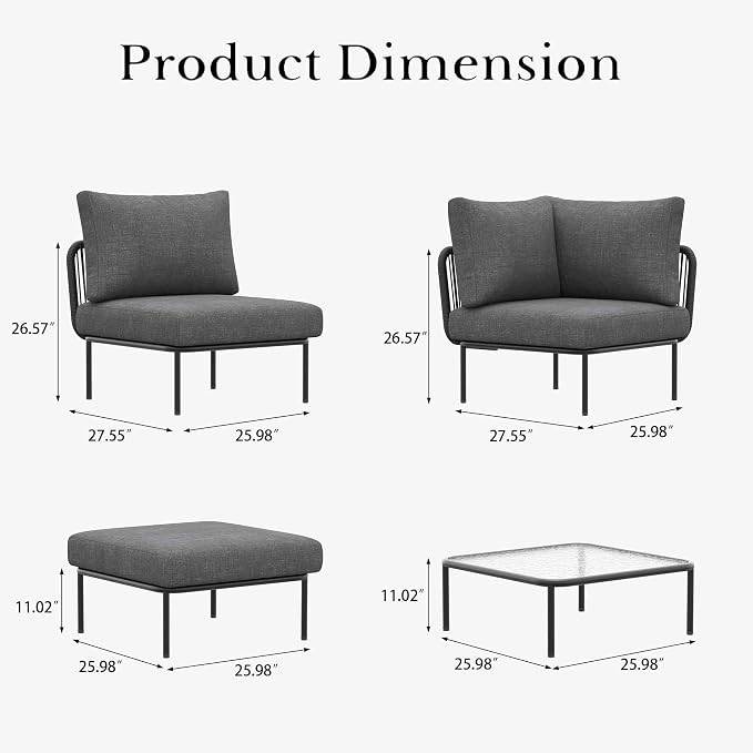 LayinSun 7 Pieces Aluminum Patio Furniture Set, Modern Modular Sectional Sofa with Coffee Table and Upgrade Thickness Cushion