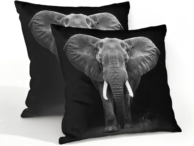 20x20 Inch Outdoor Pillow Covers Set of 2 Waterproof Throw Pillow Covers Decorative Couch Cushion Covers Black Elephant Square Pillowcases Protectors for Patio Garden Sofa