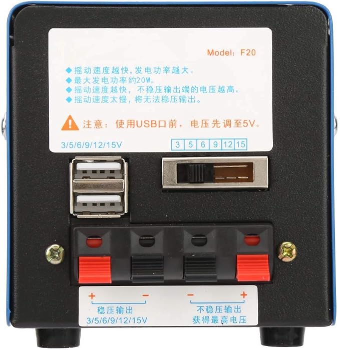 20W Manual Hand Cranking Generator,3V/5V/6V/9V/12V/15V USB Charging Outdoor Convenient Generator 2000RPM USB Charging Emergency Dynamotor for Camping Outdoor Emergency Charging