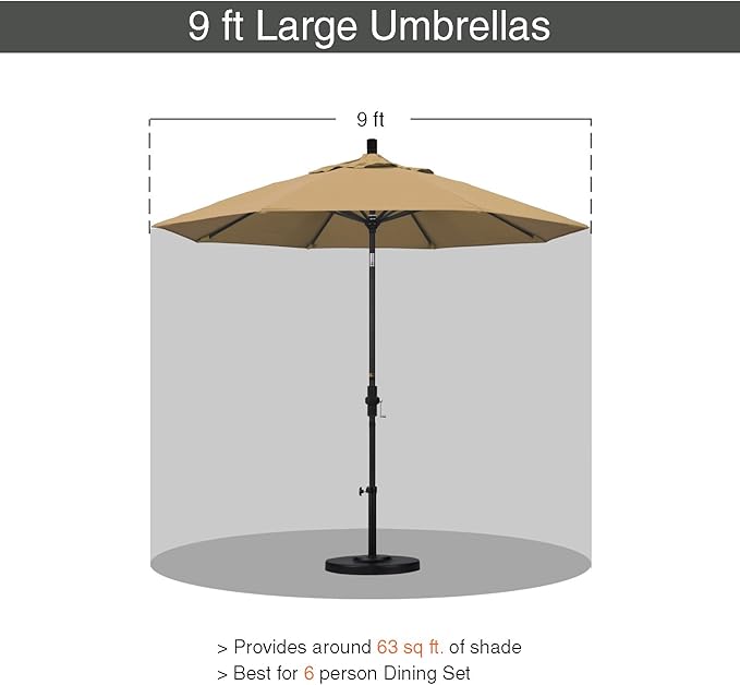 California Umbrella 9' Round Aluminum/Fiberglass Umbrella, Push Open, Silver Pole, Olefin Champagne Fabric