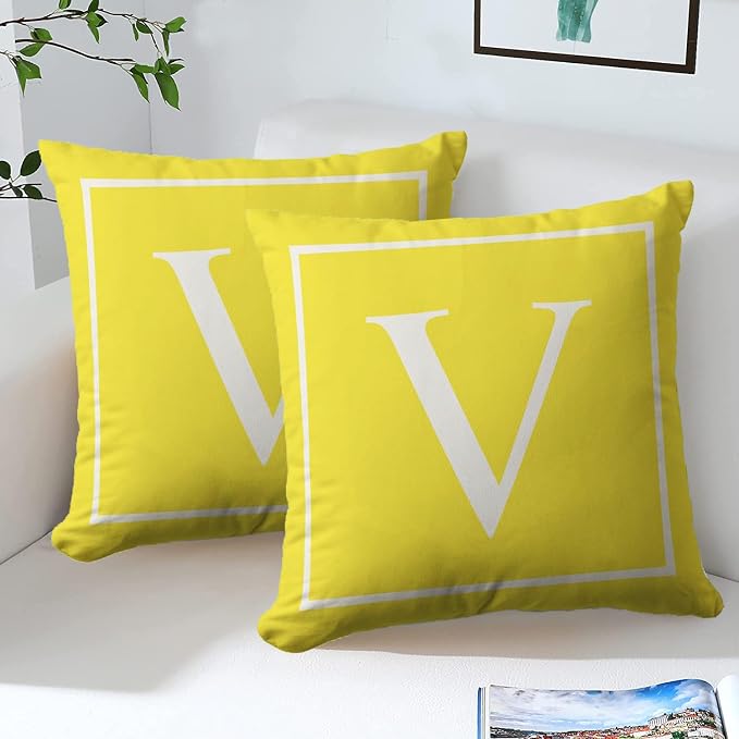 Monogram Initial Lemon Yellow Outdoor Pillow Covers 20 x 20inches Decorative Pillow Case for Sofa Couch Bed (Pillow Insert Not Include)
