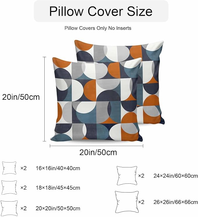 Vintage Mid-Century Outdoor Pillow Covers Pack of 2 Modern Abstract Geometric Orange White Waterproof Throw Pillow Covers Decorative Cushion Cases for Patio Garden Tent Balcony Couch 20x20 inch