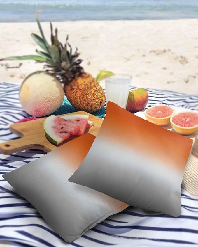Outdoor Waterproof Throw Pillow Covers Set of 2 Orange Grey Ombre Pillowcases 20x20 Inches Gradient Gradual Color Patio Decorative Pillows Cushion Case Patio Pillows for Couch Bed Chair Garden