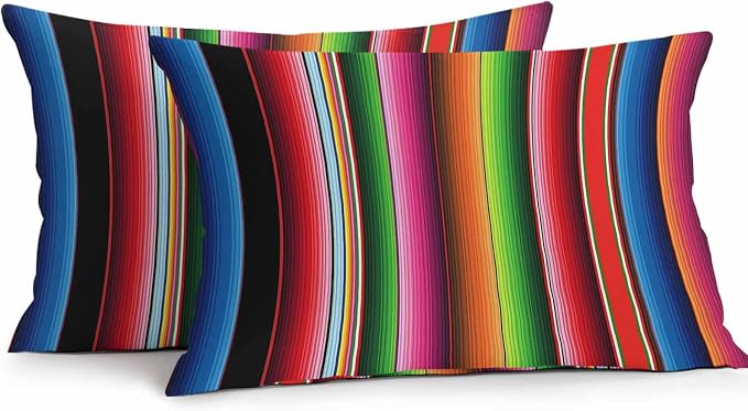 Red Green Blue Striped Outdoor Pillow Covers 20x12 Inch Lumbar Pillow Covers Set of 2 Waterproof Decorative Throw Pillow Cases Modern Abstract Striped Cushion Covers for Patio Furniture Garden Couch