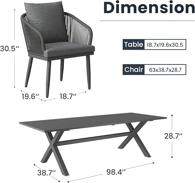 11-Piece Patio Dining Table Sets, Woven Wicker Dining Set with Rectangular Aluminum Table and Dining Chairs Modern Outdoor Dining Furniture Set for Outdoors and Indoors