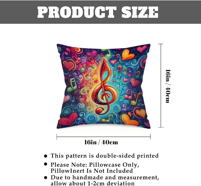 16x16 Inch Outdoor Pillow Covers Set of 2 Waterproof Throw Pillow Covers Decorative Couch Cushion Covers Music Note Hearts Neon Square Pillowcases Protectors for Patio Garden Sofa