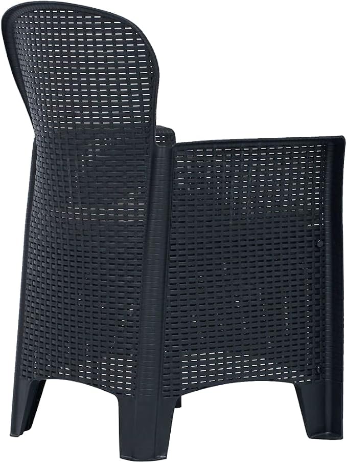 7 Piece Outdoor Dining Set, Anthracite Plastic Patio Table and 6 Cushioned Chairs, Rattan Look Rectangular Dining Table Set for Backyard Garden Terrace