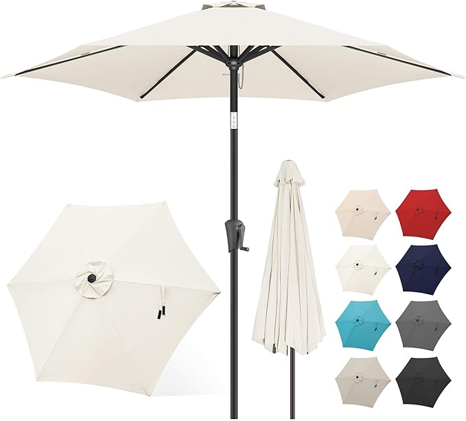 FLAME&SHADE 7.5ft Patio Umbrella - Outdoor Umbrella with Push Button Tilt and Crank for UV Protection, Table Market Umbrella for Garden, Deck, Backyard, Pool and Beach(Ivory)