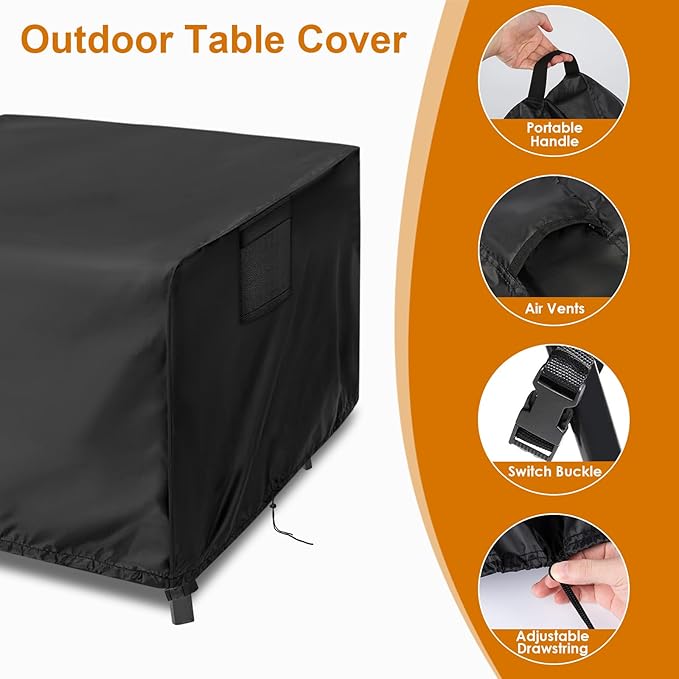 Kingling Outdoor Table Cover Square, 60 inch Square Patio Table Cover, Waterproof Small Table Cover Outdoor Patio Furniture Cover - 60'' x 60'' x 28'' Inch(Black)