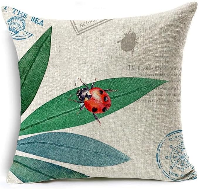 Outdoor Pillows Waterproof Garden Decoration Bee Butterfly Dragonfly Ladybug Pillow Case Leaf Lavender Flower Decorative Throw Pillow Covers 18 x 18 Inches Set of 4 outdoor pillow covers 18x18