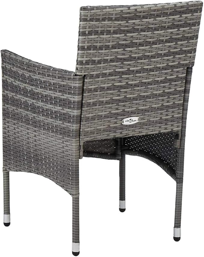 3 Piece Patio Dining Set Gray with PE Rattan and Cushions for Outdoor Garden Backyard, Glass Tabletop Steel Frame for Porch Poolside Relaxation