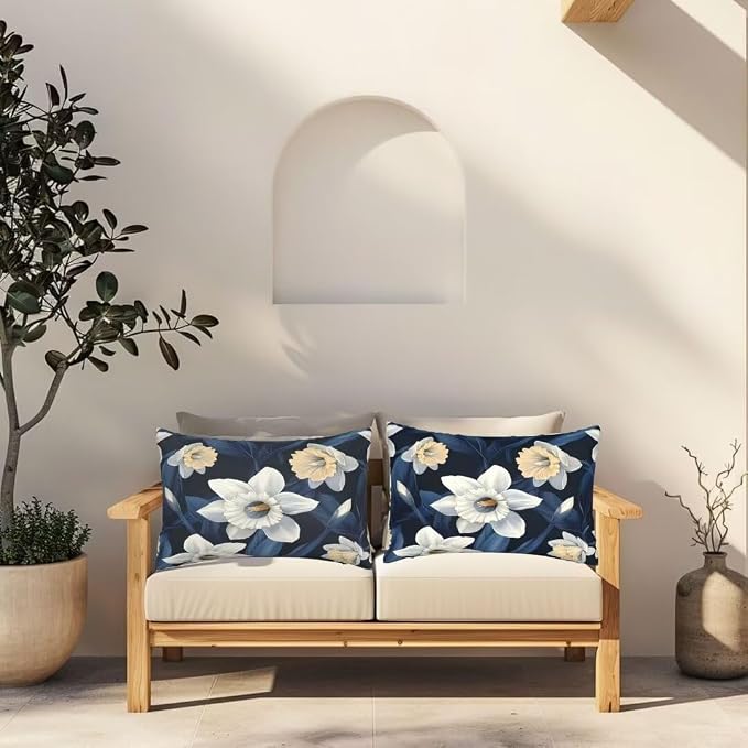 Outdoor Pillows Waterproof Set of 2 Outdoor Pillow Covers 16x24 Inch, Dark Throw Pillows Flower Pillow Covers, Summer Garden Decorative Pillows Outdoor Pillows for Patio Furniture Car Home Decor-hs301