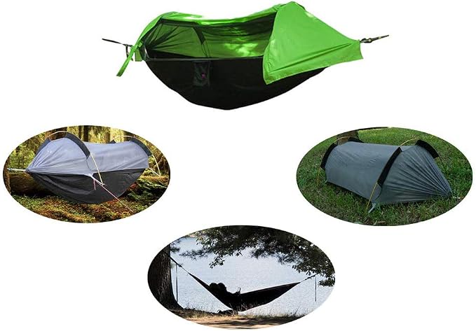 3 in 1 Hammock with Mosquito Net and Rain Fly Outdoor Hammocks Tents for Camping (Green, L)