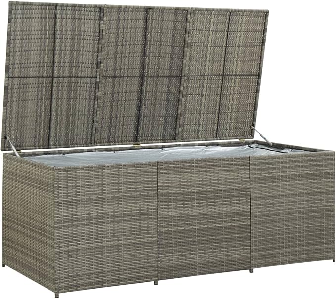 Patio Storage Box Poly Rattan,Storage Bench,Patio Box,Outdoor Storage Box,Toy Box,Porch Storage Box,for Patio Furniture Outdoor Cushions,Garden Tools and Pool Toys, 70.9"x35.4"x29.5" Gray
