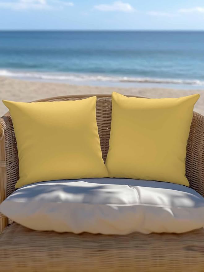 Waterproof Outdoor Pillow Set of 2 Solid Yellow Color Decorative Throw Pillows Cover & Insert 18x18 Inch Pillowcase Yellow Vintage Square Pillows for Couch Sofa Bed Patio Furniture Indoor Outdoor