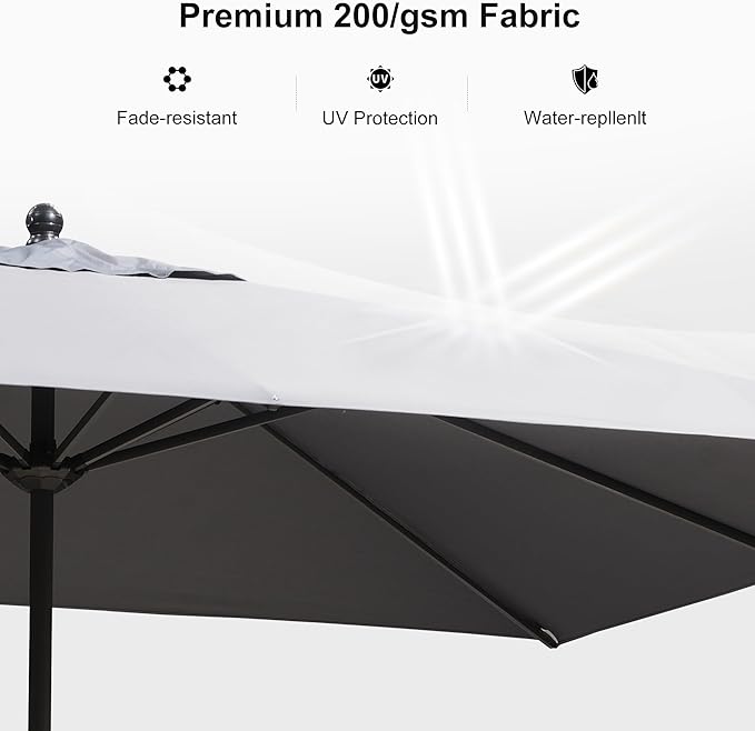 PURPLE LEAF 11.5' x 8' Patio Market Umbrella Outdoor Table Sun Umbrellas with Crank 8 Aluminum Sturdy Ribs for Pool Deck Backyard Beach Light Gray