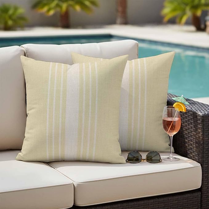 Cream Beige Striped Outdoor Pillow Covers 26x26 Inch Throw Pillow Covers Set of 2 Waterproof Decorative Pillow Cases Modern Farmhouse Retro Lines Cushion Covers for Patio Furniture Garden Couch Sofa