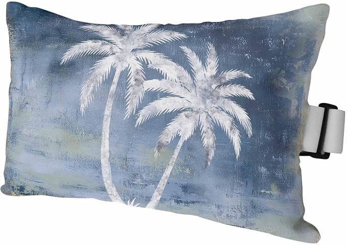 Palm Trees Tropical Outdoor Pillows for Chaise Lounge Chair Waterproof Lumbar Pillows with Insert&Adjustable Strap Beach Headrest Pillow Shabby Brown Blue Summer Coastal Recliner Pool Pillow 11"x16"
