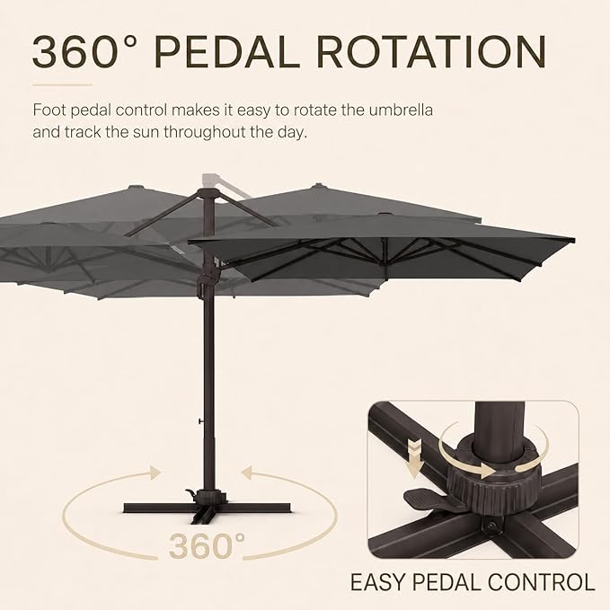 Kingdura 10' X 10' Cantilever Patio Umbrella with Base Included, Large Square Aluminum Outdoor Offset Umbrella with 360-degree Rotation, 4 Position Tilt, UV Protection for Pool Deck Garden Patio (Grey)