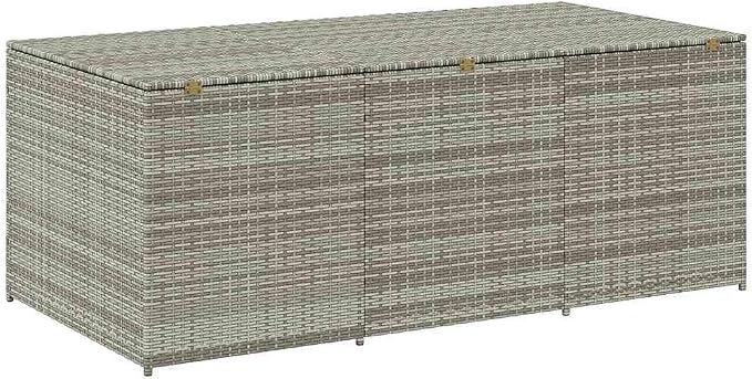 Grey PE Rattan Outdoor Storage Box 70.9"x70.9"x27.6", Collapsible Steel Frame Cushion Deck Box, Water-Resistant Garden Shed Container