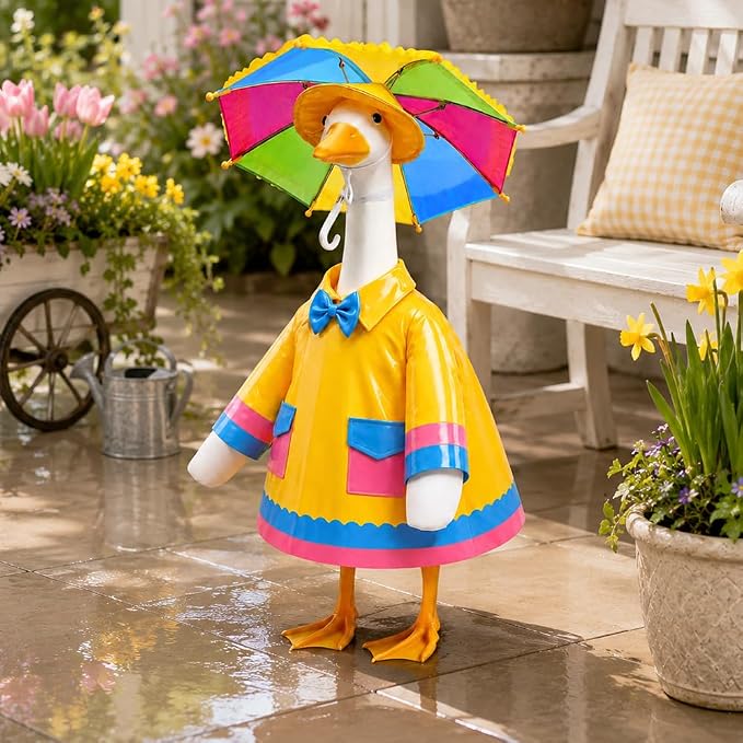Celltestria Raincoat Goose Outfits for 23" Geese Porch Goose Costume with Umbrella Yellow Goose Clothes for Holiday Outdoor Patio Yard Lawn Garden Decoration