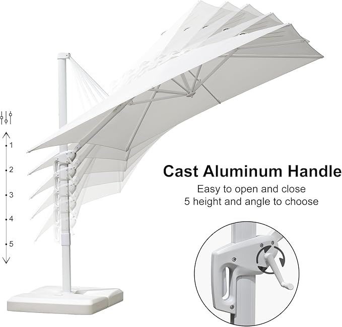 PURPLE LEAF 8 FT Patio Umbrella With Base White Cantilever Umbrella Square Outdoor Offset Umbrella Windproof with 360° Rotation for Garden Deck Pool, White
