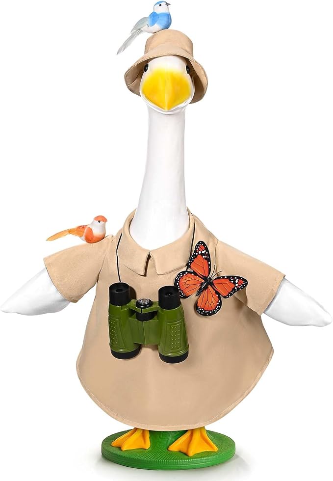 JcHrmers Bird Watching Porch Goose Outfits Lawn Porch Goose Clothes, Fits 23" Cement Plastic Goose Statue for Bird Lovers Outdoor Garden Yard Patio Art Decor