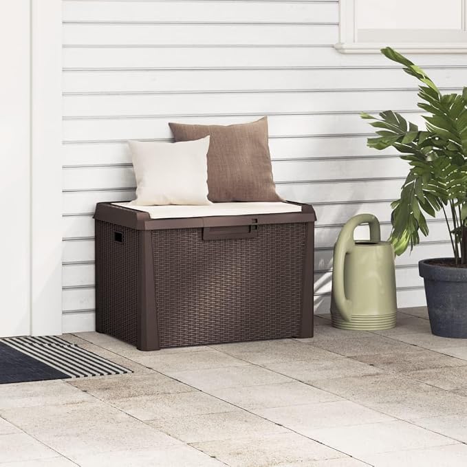 Garden Storage Box 125L Outdoor Deck Box with Seat, Weather-Resistant Polypropylene Patio Organizer for Cushions, Blankets and Gardening Tools, Brown