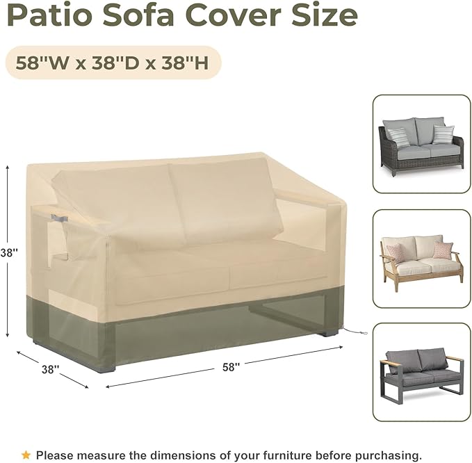 BPS Patio Sofa Cover, Waterproof 600D Oxford Outdoor Couch Cover with Attached Storage Bag and Reflective Handles for Patio 2-Seater Loveseat and Bench, 58''W x 38''D x 38''H