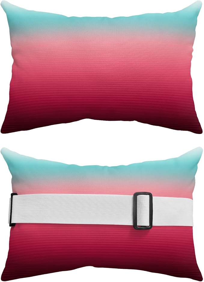 Outdoor Pillows Covers with Inserts Turquoise Rose Red Stripe Gradient Waterproof Recliner Pillow with Adjustable Strap Throw Pillows for Patio Furniture Pool Lounge Chair, 12x20 inch, 2PCS