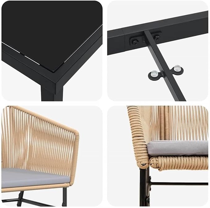 Afuera Living 5-Piece Patio Dining Set, Powder-Coated Steel, Brown Finish, Outdoor Cushions, Tempered Glass Tabletop, Modern Rectangular Design, Seating for 4, Garden Balcony or Terrace Furniture
