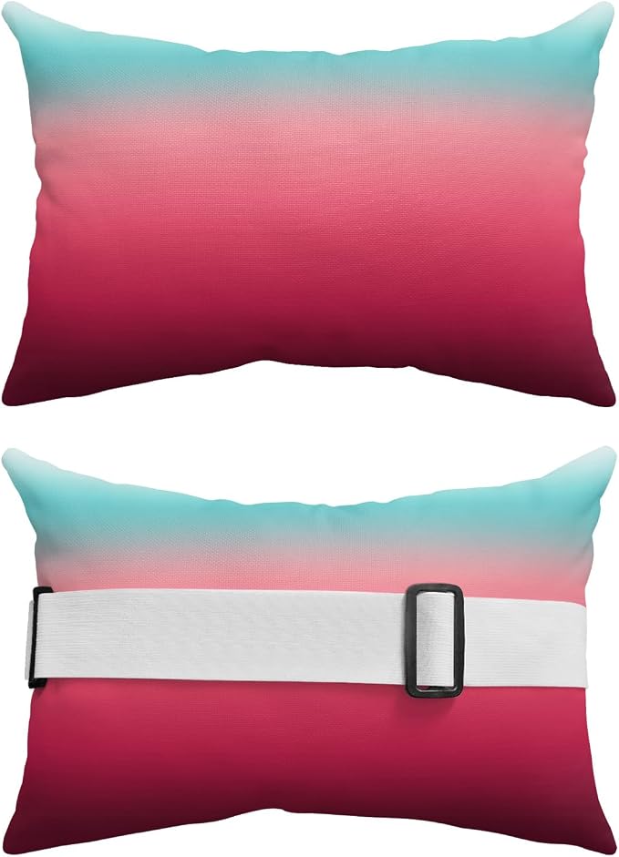 Outdoor Pillows Covers with Inserts Teal Turquoise Red Ombre Stripe Line Gradient Waterproof Recliner Pillow with Adjustable Strap Throw Pillows for Patio Furniture Pool Lounge Chair, 11x16 Inch, 1PCS