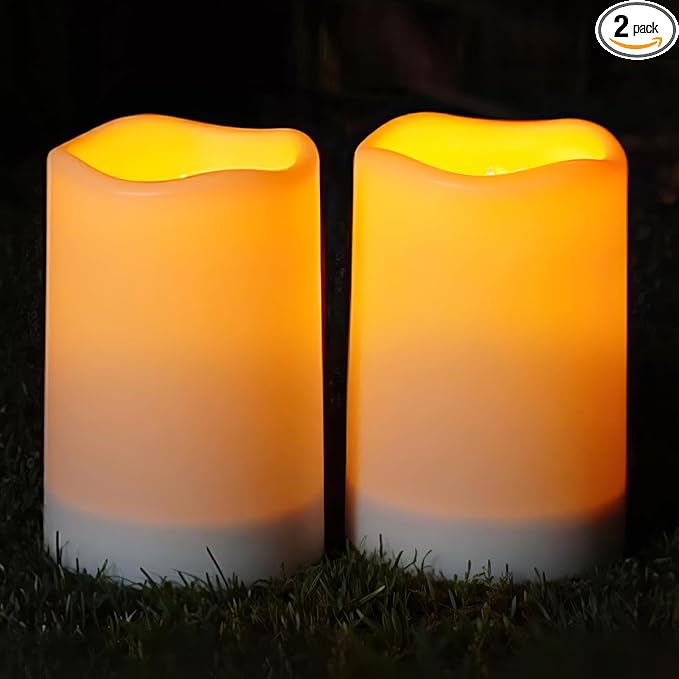 Homemory Solar Candles Outdoor Waterproof, Rechargeable Candles, Solar Powered Flameless Candles for Outdoor, Lanterns, Sensor Only, Dusk to Dawn, 3"x5", Set of 2