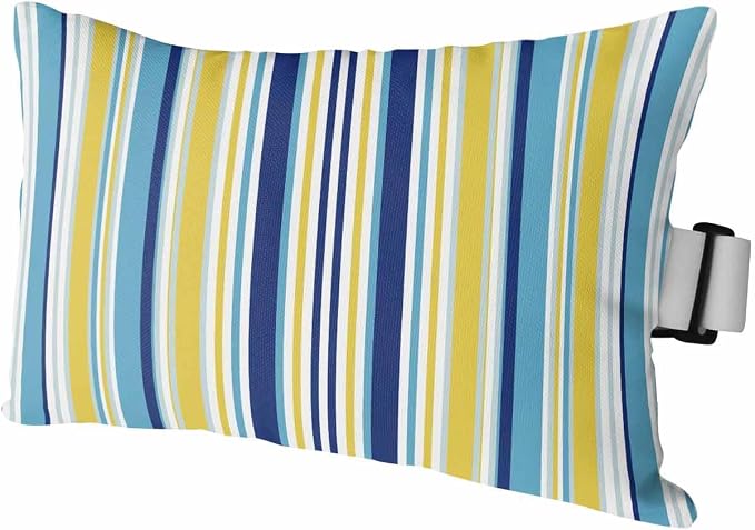 Outdoor Pillows Covers with Inserts Aqua Navy Blue and Yellow Colorful Texture Waterproof Recliner Pillow with Adjustable Strap Throw Pillows for Patio Furniture Pool Lounge Chair, 12x20 inch, 1PCS