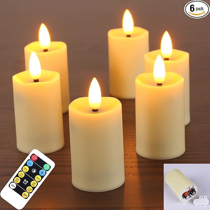 6 Pack Ivory Tea Lights Votive Candle with Remote Control emits Yellow Light max 800hours by 2 AAA Batteries(not includ) Indoor, Bedroom, Study Room……