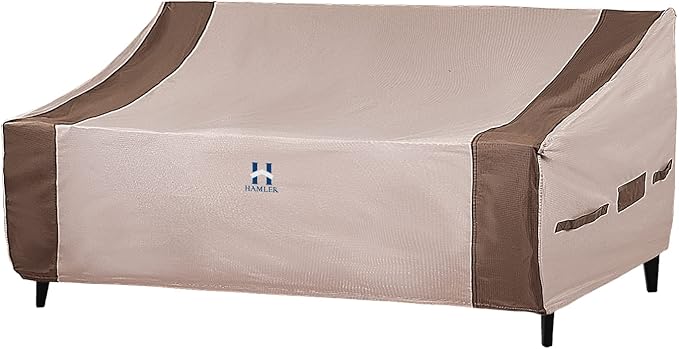 HAMLER Patio Sofa Cover, 4-Seater Heavy Duty Outdoor Couch Cover, Waterproof, Fits up to 124"W x 34"D x 24"H, Brown & Beige
