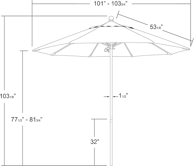 California Umbrella 9' Round Aluminum/Fiberglass Umbrella, Push Open, Bronze Pole, Sunbrella Tuscan Fabric