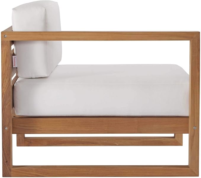 Modway EEI-4255-NAT-WHI-SET Upland Patio Teak Wood 3-Piece Sectional Sofa Set, Natural White