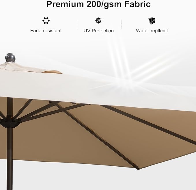 PURPLE LEAF 10' x 8' Patio Market Umbrella Outdoor Table Sun Umbrellas with Crank 8 Aluminum Sturdy Ribs for Pool Deck Backyard Beach Beige